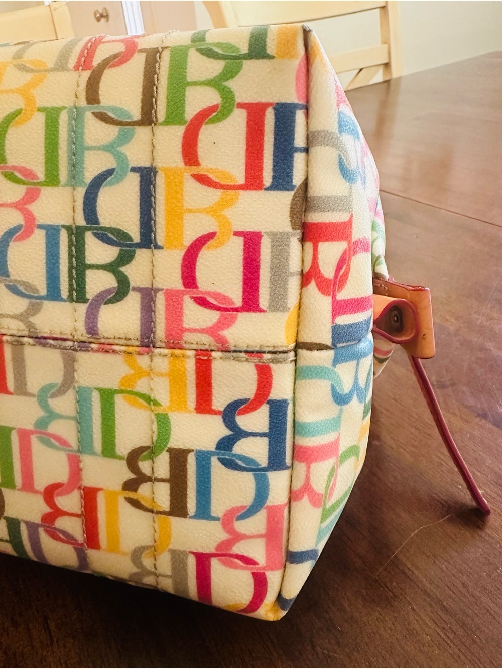 VTG Dooney & Bourke Y2K Rainbow Scribble Canvas Duffle Barrel Bag - Picture 12 of 14